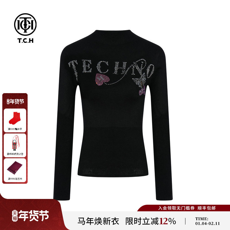 TCH私服烫钻时尚百搭修身显瘦半高领针织衫女秋冬新款T75D09E1015,女装/女士精品,毛针织衫,淘宝优惠券,粉丝福利购,淘宝优惠卷