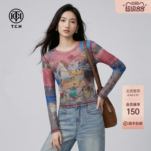 TCH甜辣烫钻小马长袖打底T恤女