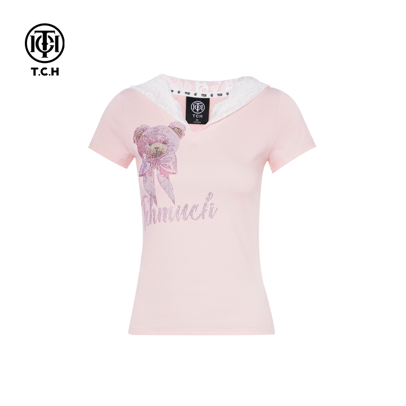 TCH私服烫钻时尚淑女百搭潮流短袖T恤女25夏季新款T75B10E5005