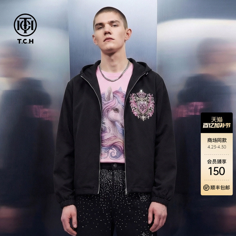 TCH潮牌烫钻宽松连帽外套2026春夏新款休闲百搭情侣装T78A276003