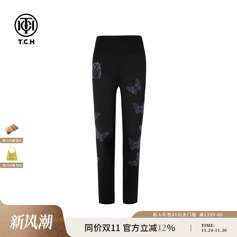 TCH轻奢烫钻时尚舒适瑜伽裤百搭设计感修身打底裤女T75C23E1001