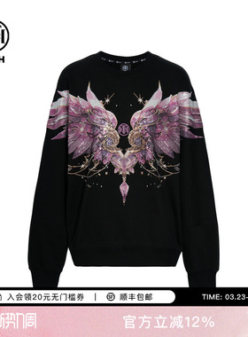 TCH轻奢潮牌翅膀烫钻时尚百搭宽松圆领卫衣男女同款T75C11E9010