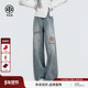 长裤 TCH美式 涂鸦洗旧复古休闲阔腿宽松高腰显瘦牛仔裤 T75C20E5042