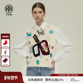 TCH 100%绵羊毛 烫钻福马减龄百搭叠穿马甲上衣女T78A01E1005