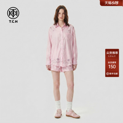 TCH慵懒风衬衫女宽松短裤两件套
