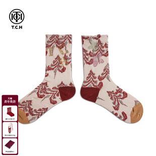 TCH烫钻袜子2025秋冬保暖复古撞色花卉烫钻中筒袜子女T75D55E1045