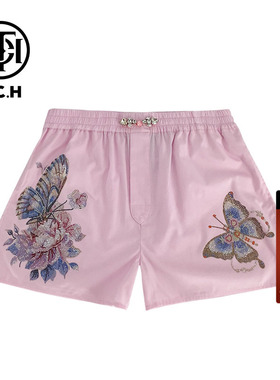 TCH新中式重工蝴蝶烫钻文艺宽松短裤女夏季T72B21E6036