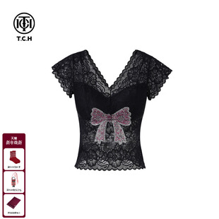 TCH私服潮牌25春夏新款 百搭背心T75A03E5025 烫钻蕾丝时尚