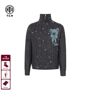 TCH秋冬时尚 上衣女T75D09E1168 烫钻高领减龄绵羊毛套头拉链针织衫