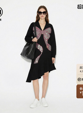 TCH烫钻蝴蝶结设计感不规则裙V领连衣裙女2026春新款T78A30E1056