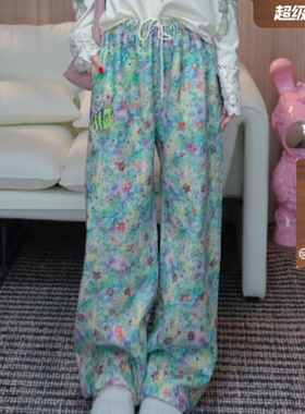 TCH青雾漫染星花烫钻提花慵懒阔腿休闲裤女2025冬季款T75D20E1282