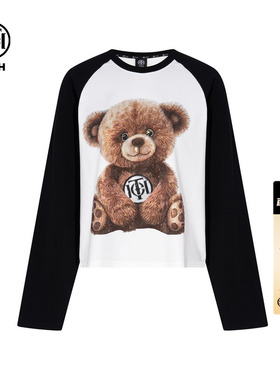 TCH烫钻插肩袖黑白撞色休闲长袖T恤女2026春季新款T75C08E9017