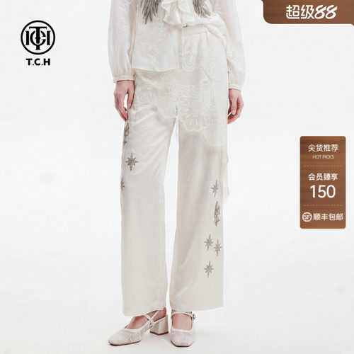 TCH蕾丝拼接时尚休闲阔腿裤女