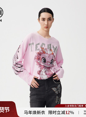 TCH秋季新款烫钻长袖T恤女潮牌宽松休闲套头卫衣男T72C086012