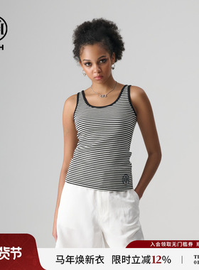 TCH黑白条纹烫钻吊带背心个性百搭上衣女2025夏季新款T72B036010