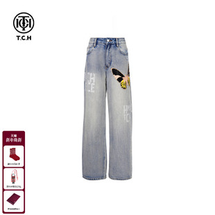 TCH轻奢潮牌蝴蝶烫钻休闲直筒牛仔裤 女T69C20E8007