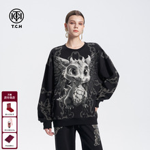 TCH个性烫钻暗黑高级感美式休闲卫衣潮牌圆领上衣女2025夏季新款