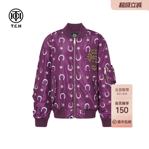 TCH潮牌时尚烫钻棒球领棉服外套女2026春夏新款情侣装T75C18E9002