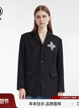 TCH轻奢暗黑系重工烫钻绵羊毛西装外套女2026春夏新款T78A046001