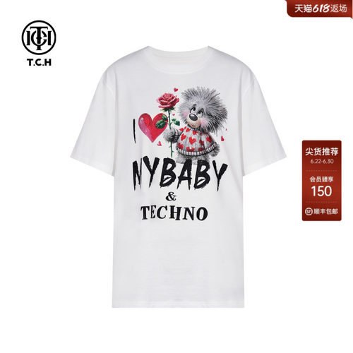 TCH轻奢潮牌半袖男士卡通烫钻休闲短袖T恤女萌宠系列T75C10E9056