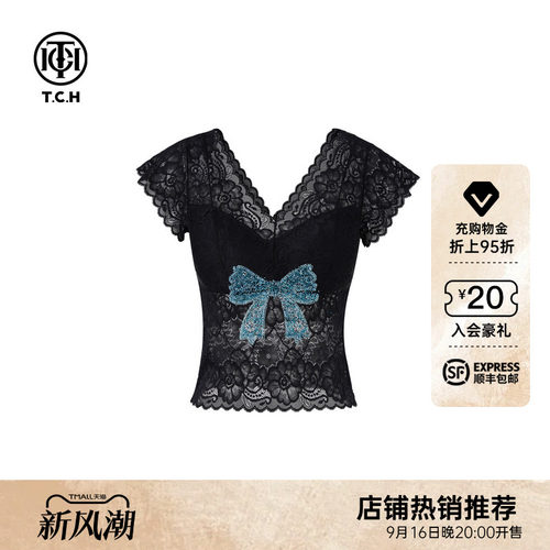 TCH秋季新款蕾丝烫钻蝴蝶结时尚休闲背心T78A03E5002