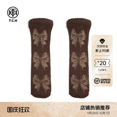 TCH时尚烫钻蝴蝶结堆堆袜咖色小腿袜袜套2026春秋新款T75D47E5000
