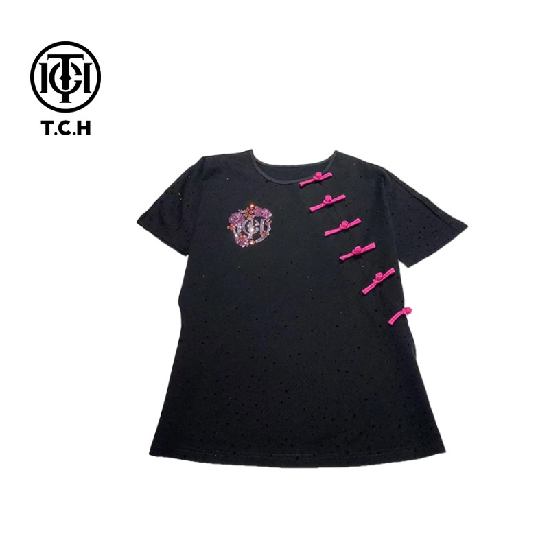 新中式百搭春夏烫钻时尚休闲T恤