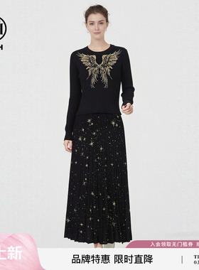 TCH天使之翼烫钻休闲慵懒烫钻黑色毛衣半身裙针织套装T78A07E1063