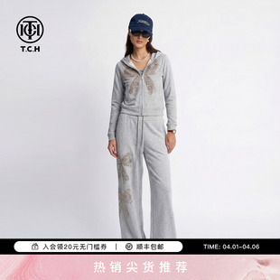 T恤女连帽外套休闲裤 显瘦百搭三件套T78A07E1069A 长袖 TCH烫钻修身