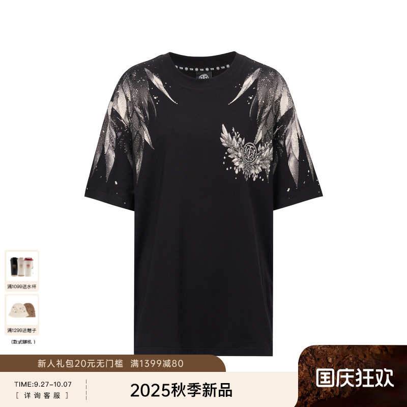 TCH轻奢潮牌翅膀烫钻时尚休闲宽松短袖T恤女25秋新款T75C10E9030