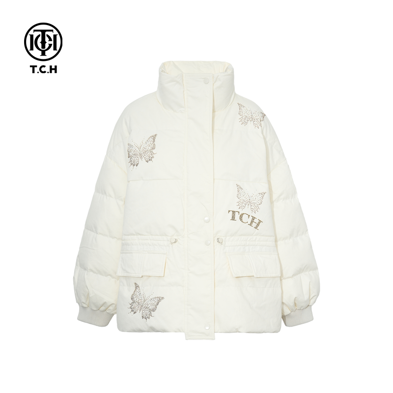 TCH私服烫钻宽松百搭加厚保暖羽绒服外套2025冬季新款T75D19E1018