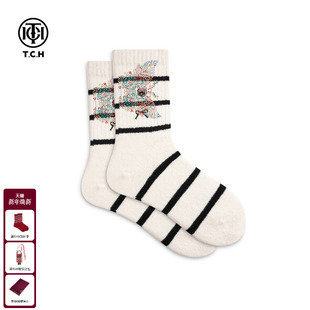 TCH条纹蝴蝶烫钻白袜潮流中筒袜耐穿吸汗棉袜子男女T75D55E1042
