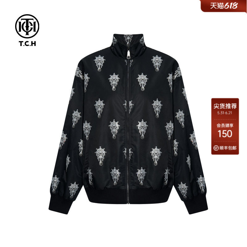 TCH烫钻2026春夏潮牌时尚立领夹克棉服外套男女同款T75C16E9002
