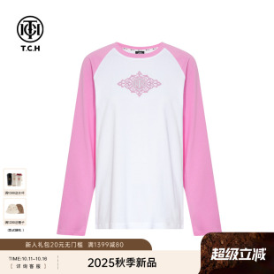 T75C08E9031 T恤女25秋新款 TCH轻奢烫钻潮牌时尚 撞色宽松百搭长袖