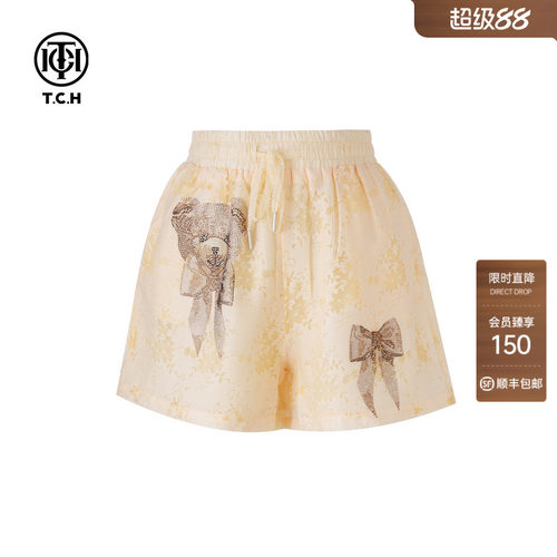 TCH2026春夏新款烫钻休闲时尚百搭宽松短裤女T75A21E5012