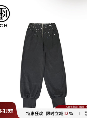 TCH 轻奢潮牌大C长裤烫钻宽松春夏新款男女黑色T69B206020