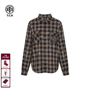 T75C13E9006 上衣潮男女同款 TCH轻奢烫钻美式 休闲宽松百搭格子衬衫