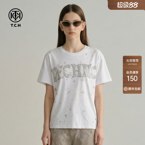 TCH烫钻短袖宽松显瘦T恤女