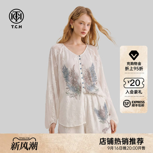TCH烫钻翅膀长袖衬衫短裤两件套