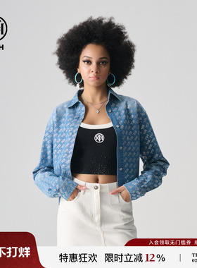 TCH 轻奢2025春季新款烫钻满印短款牛仔衬衫外套T72A138001