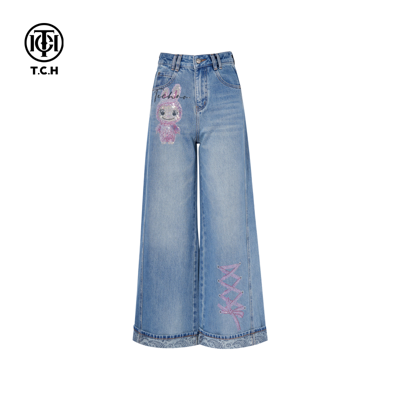 TCH私服烫钻工艺时尚休闲百搭秋款牛仔裤女T75C20E5096轻奢tch