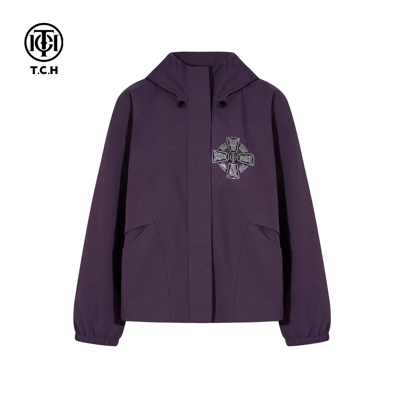 TCH私烫钻潮牌紫色宽松休闲百搭夹克外套2025秋季新款T75C17E1025