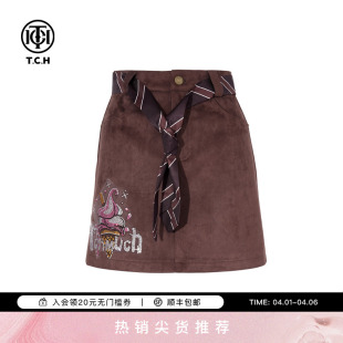 时尚 半身裙女T75C22E1018 新款 TCH烫钻高腰复古短裙女2025春季