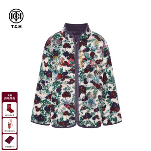 TCH时尚 T75D27E1068 烫钻提花复古慵懒休闲宽松毛毛外套女25冬新款