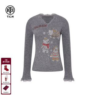 上衣2025秋冬新款 V领显瘦针织衫 T75D09E1160 烫钻亲肤修身 TCH时尚