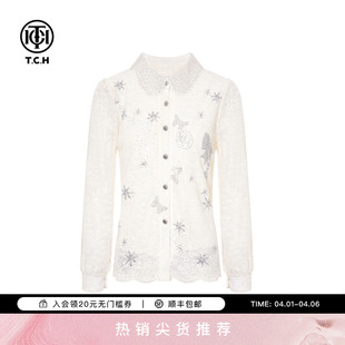 上衣女秋冬新款 T75D13E5002 烫钻米色气质叠穿蕾丝衬衫 TCH百搭时尚