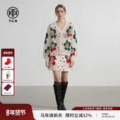 TCH 短裙T78A07E1048 女花朵烫钻针织衫 含羊驼毛 秋冬慵懒风套装
