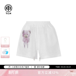 休闲百搭阔腿短裤 烫钻小熊时尚 女T75A21E5019 新款 TCH2025夏季