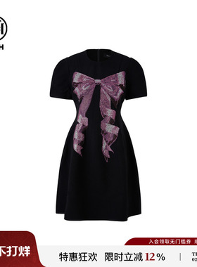 TCH私服高定蝴蝶结烫钻气质黑色连衣裙女2025夏季新款T75A30E1001