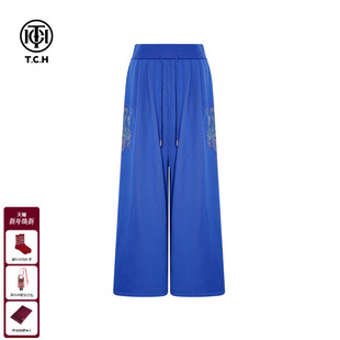 烫钻慵懒风蓝色阔腿休闲裤 百搭时尚 女T75D20E1227 新款 TCH2025冬季